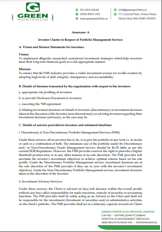 Investor Charter for PMS